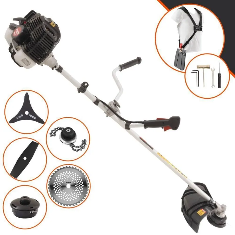 Roçadeira Profissional Lateral Kawashima Kw43le À Gasolina 43cc 1,7hp + Faca 2 Pontas Duraline 330mm + Faca 40 Dentes D