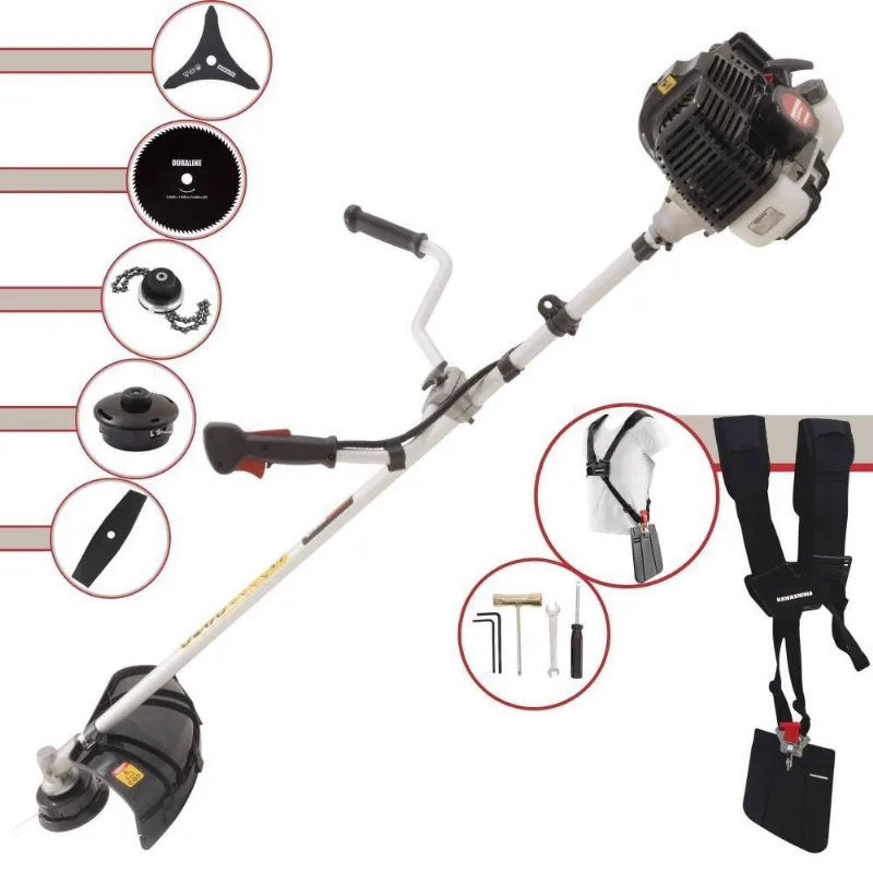 Roçadeira Profissional Lateral Kawashima Kw43le À Gasolina 43cc 1,7hp + Faca 2 Pontas Duraline 330mm + Faca 80 Dentes