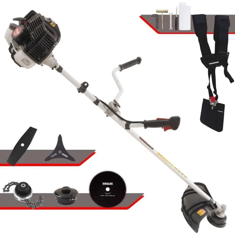 Roçadeira Profissional Lateral Kawashima Kw43le À Gasolina 43cc 1,7hp + Faca 2 Pontas Duraline 330mm + Faca 80 Dentes