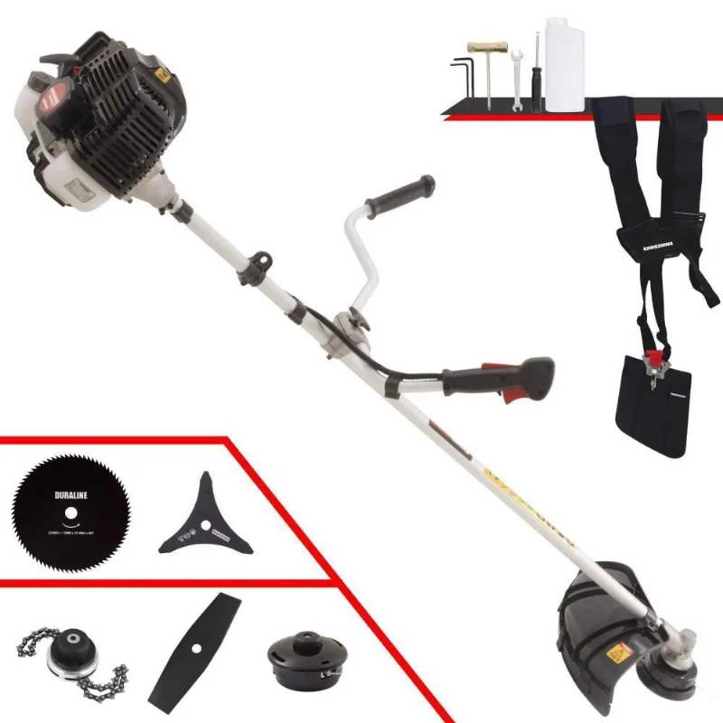 Roçadeira Profissional Lateral Kawashima Kw43le À Gasolina 43cc 1,7hp + Faca 2 Pontas Duraline 330mm + Faca 80 Dentes