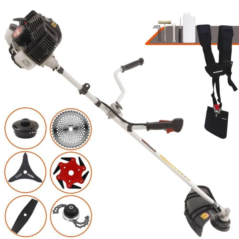 Roçadeira Profissional Lateral Kawashima Kw43le À Gasolina 43cc 1,7hp + Faca 2 Pontas 330mm + Faca 40 Dentes 255mm + Tr