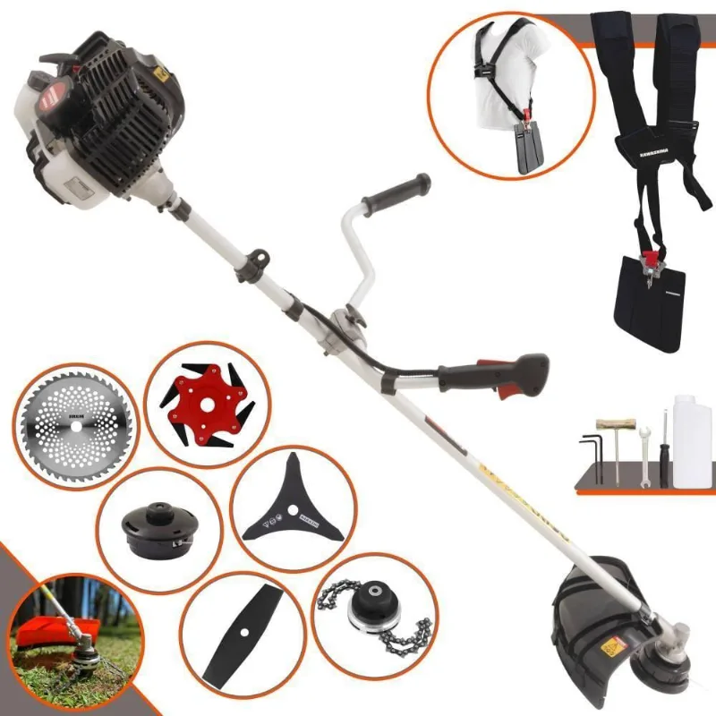 Roçadeira Profissional Lateral Kawashima Kw43le À Gasolina 43cc 1,7hp + Faca 2 Pontas 330mm + Faca 40 Dentes 255mm + Tr