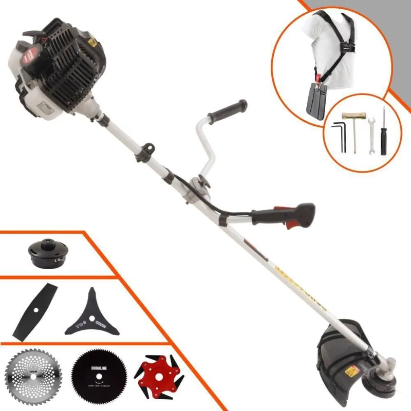 Roçadeira Profissional Lateral Kawashima Kw43le À Gasolina 43cc 1,7hp + Faca 2 Pontas + Faca 40 Dentes + Faca 80 Dentes