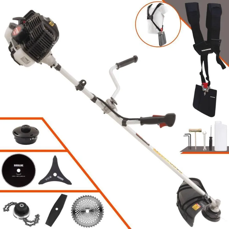 Roçadeira Profissional Lateral Kawashima Kw43le À Gasolina 43cc 1,7hp + Faca 2 Pontas 330mm + Faca 40 Dentes 255mm + Fa