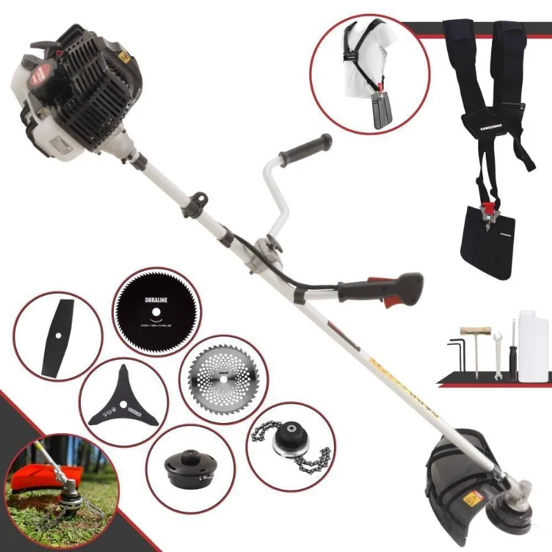 Roçadeira Profissional Lateral Kawashima Kw43le À Gasolina 43cc 1,7hp + Faca 2 Pontas 330mm + Faca 40 Dentes 255mm + Fa