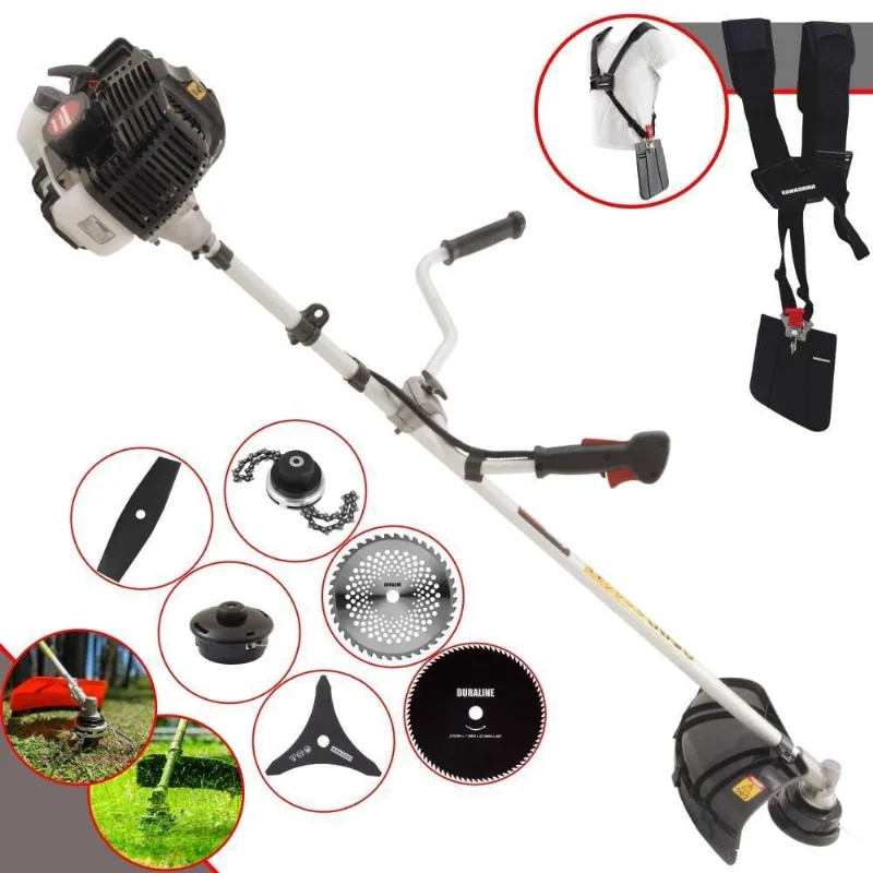 Roçadeira Profissional Lateral Kawashima Kw43le À Gasolina 43cc 1,7hp + Faca 2 Pontas 330mm + Faca 40 Dentes 255mm + Fa
