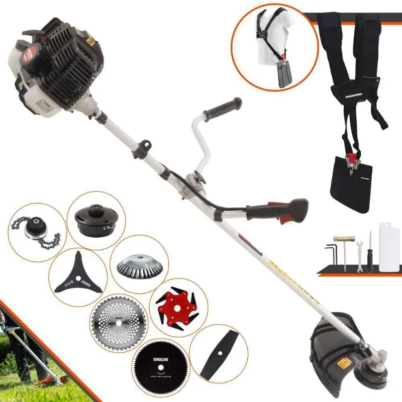 Roçadeira Kawashima Kw43le À Gasolina 43cc 1,7hp + Faca 2 Pontas + Faca 40 Dentes + Faca 80 Dentes + Faca 6 Pontas