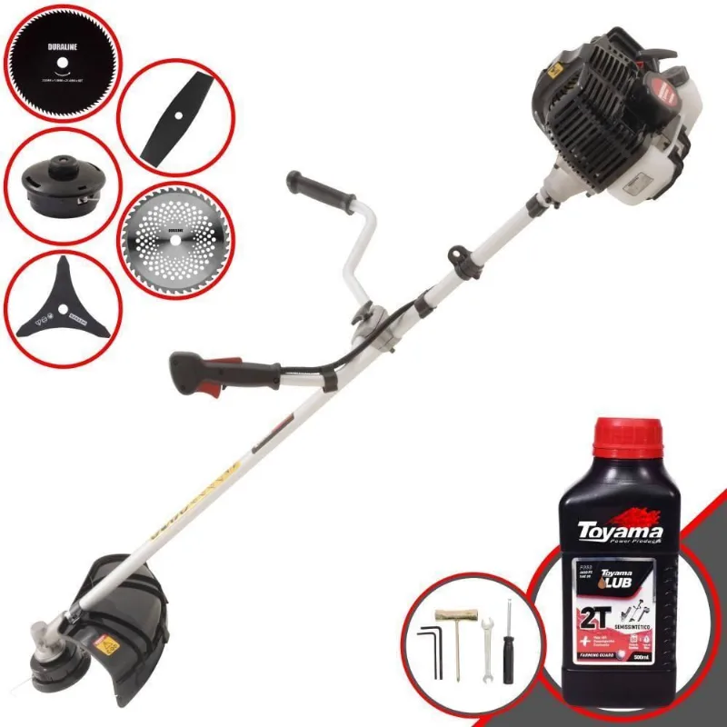 Roçadeira Kawashima Kw43le À Gasolina 43cc 1,7hp + Faca 2 Pontas 330mm + Faca 40 Dentes 255mm + Faca 80 Dentes 255mm
