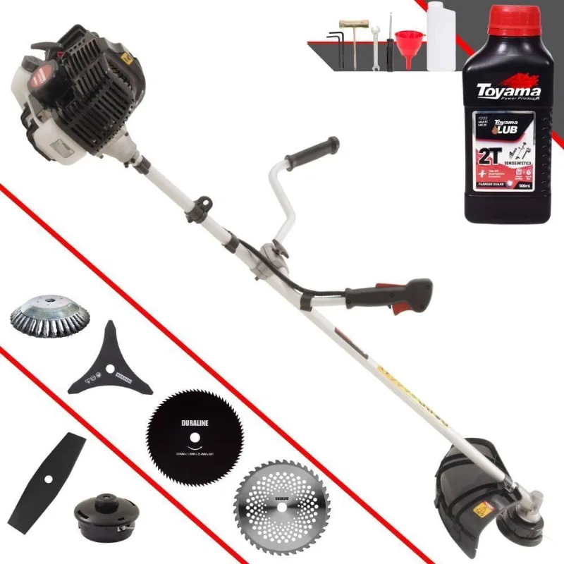 Roçadeira Kawashima Kw43le À Gasolina 43cc 1,7hp + Faca 2 Pontas + Faca 40 Dentes + Faca 80 Dentes + Escova 38 Cerdas