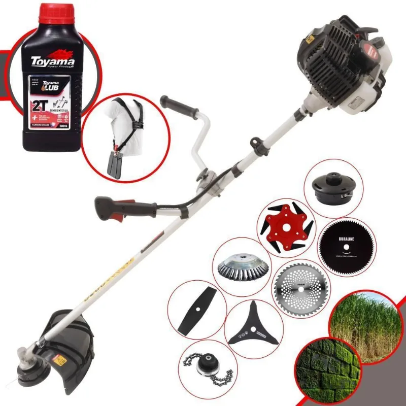 Roçadeira Kawashima Kw43le À Gasolina 43cc 1,7hp + Faca 2p + Faca 40d + Faca 80d + Faca 6p + Escova 38c + Trimmer + Óleo
