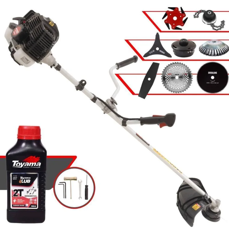 Roçadeira Kawashima Kw43le À Gasolina 43cc 1,7hp + Faca 2p + Faca 40d + Faca 80d + Faca 6p + Escova 38c + Trimmer + Óleo