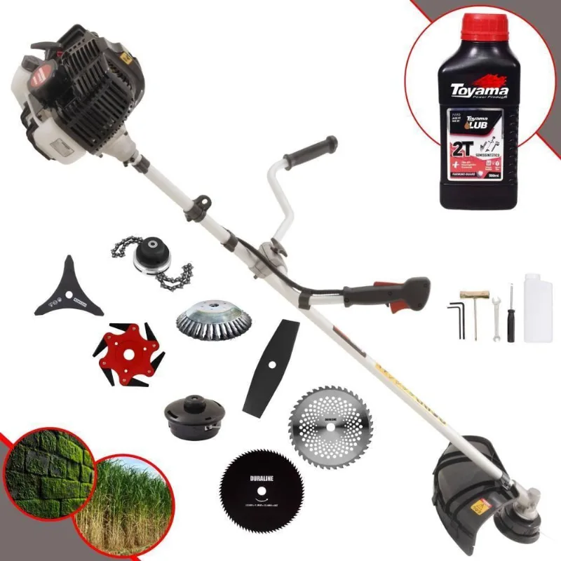 Roçadeira Kawashima Kw43le À Gasolina 43cc 1,7hp + Faca 2p + Faca 40d + Faca 80d + Faca 6p + Escova 38c + Trimmer + Óleo