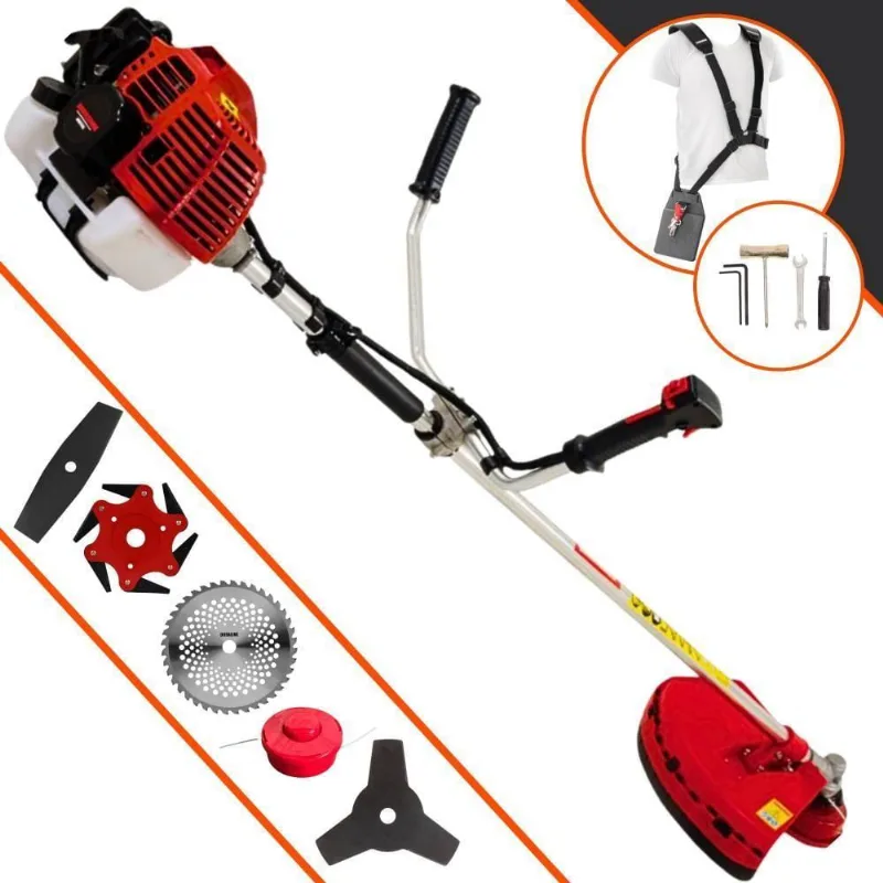 Roçadeira Profissional Lateral Kawashima Kw52l À Gasolina 52c 2,5hp + Faca 2 Pontas 330mm + Faca 40 Dentes 255mm + Faca