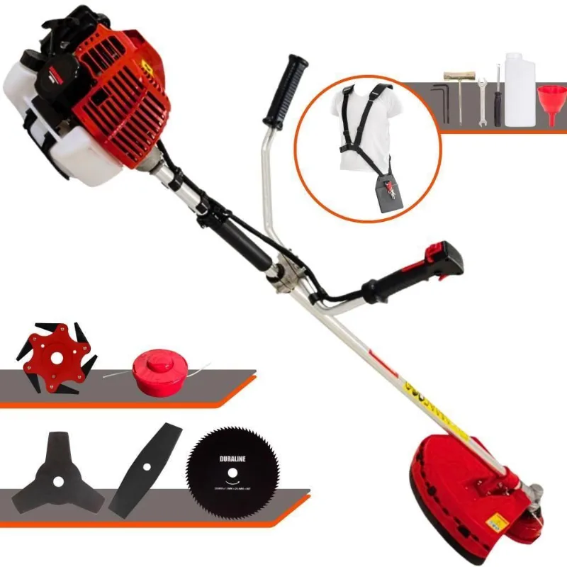 Roçadeira Profissional Lateral Kawashima Kw52l À Gasolina 52c 2,5hp + Faca 2 Pontas 330mm + Faca 80 Dentes 255mm + Faca