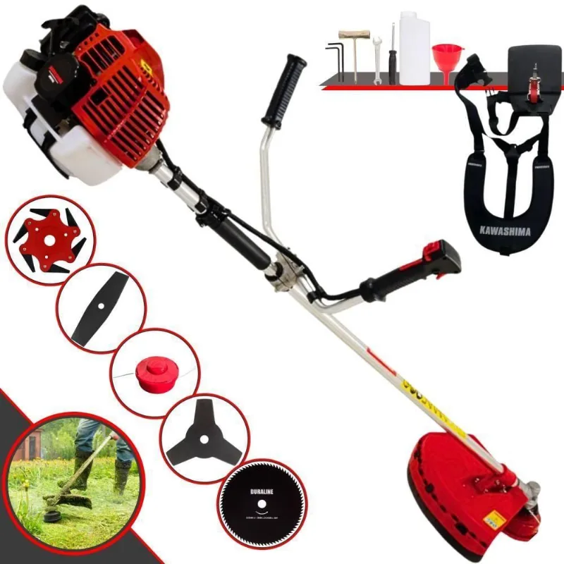 Roçadeira Profissional Lateral Kawashima Kw52l À Gasolina 52c 2,5hp + Faca 2 Pontas 330mm + Faca 80 Dentes 255mm + Faca