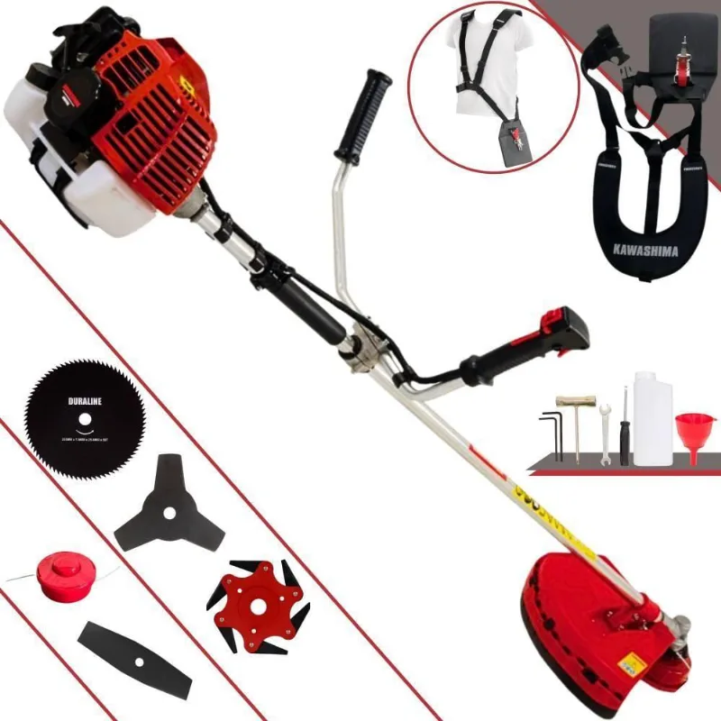 Roçadeira Profissional Lateral Kawashima Kw52l À Gasolina 52c 2,5hp + Faca 2 Pontas 330mm + Faca 80 Dentes 255mm + Faca
