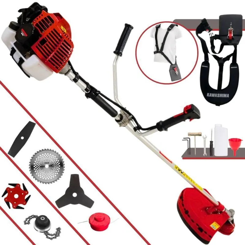 Roçadeira Profissional Lateral Kawashima Kw52l À Gasolina 52c 2,5hp + Faca 2 Pontas 330mm + Faca 40 Dentes 255mm + Trim