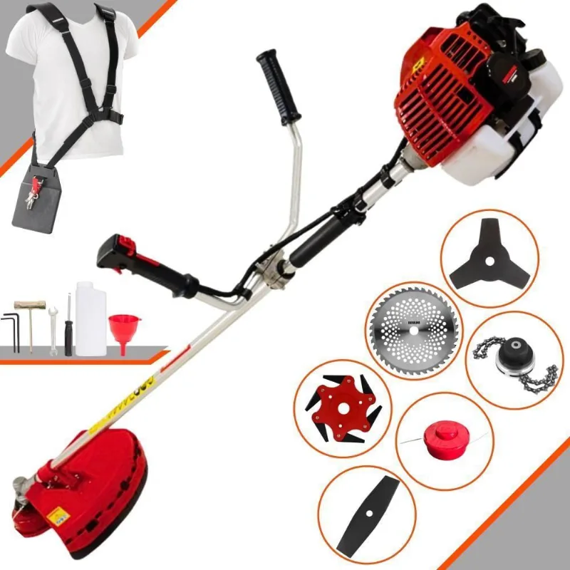 Roçadeira Profissional Lateral Kawashima Kw52l À Gasolina 52c 2,5hp + Faca 2 Pontas 330mm + Faca 40 Dentes 255mm + Trim