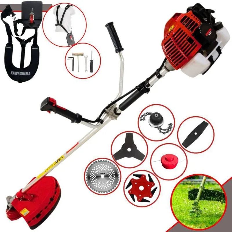 Roçadeira Profissional Lateral Kawashima Kw52l À Gasolina 52c 2,5hp + Faca 2 Pontas 330mm + Faca 40 Dentes 255mm + Trim