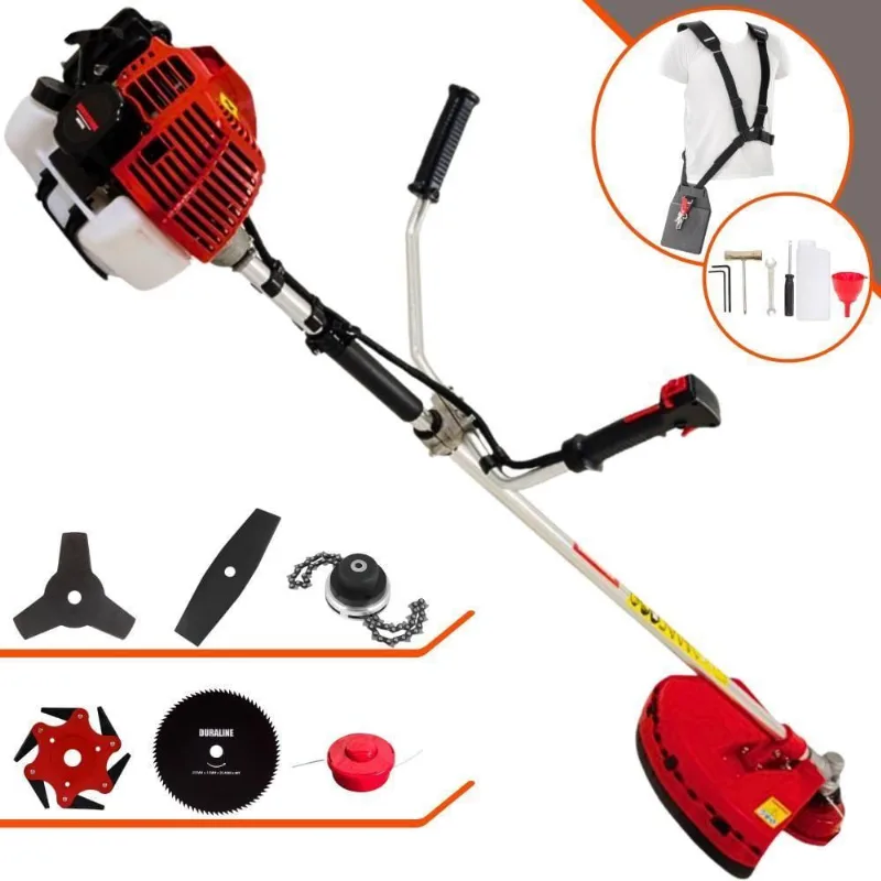 Roçadeira Profissional Lateral Kawashima Kw52l À Gasolina 52c 2,5hp + Faca 2 Pontas 330mm + Faca 80 Dentes 255mm + Trim