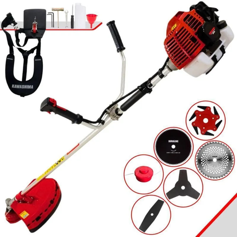 Roçadeira Profissional Lateral Kawashima Kw52l À Gasolina 52c 2,5hp + Faca 2 Pontas + Faca 40 Dentes + Faca 80 Dentes +