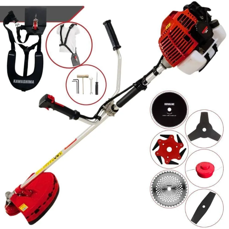 Roçadeira Profissional Lateral Kawashima Kw52l À Gasolina 52c 2,5hp + Faca 2 Pontas + Faca 40 Dentes + Faca 80 Dentes +