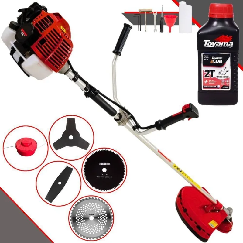 Roçadeira Kawashima Kw52l À Gasolina 52c 2,5hp + Faca 2 Pontas 330mm + Faca 40 Dentes 255mm + Faca 80 Dentes 255mm + Óleo