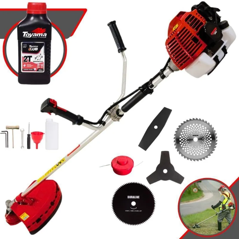 Roçadeira Kawashima Kw52l À Gasolina 52c 2,5hp + Faca 2 Pontas 330mm + Faca 40 Dentes 255mm + Faca 80 Dentes 255mm + Óleo