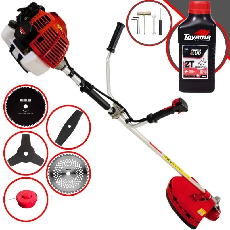 Roçadeira Kawashima Kw52l À Gasolina 52c 2,5hp + Faca 2 Pontas 330mm + Faca 40 Dentes 255mm + Faca 80 Dentes 255mm + Óleo