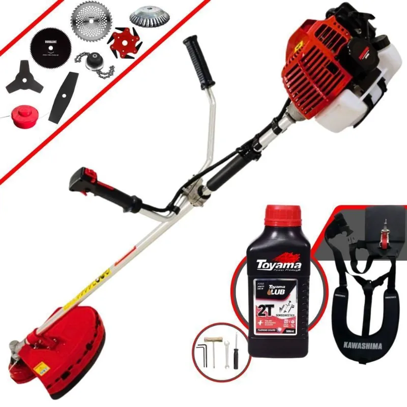 Roçadeira Kawashima Kw52l 52c 2,5hp + Faca 2 Pontas + Faca 40 Dentes + Faca 80 Dentes + Faca 6 Pontas + Escova 38 Cerda