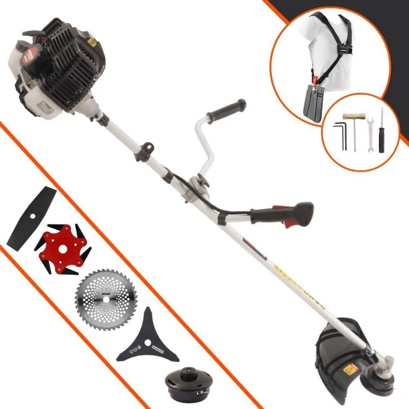 Roçadeira Profissional Lateral Kawashima Kw52le À Gasolina 52c 2,5hp 2t + Faca 2 Pontas 330mm + Faca 40 Dentes 255mm +