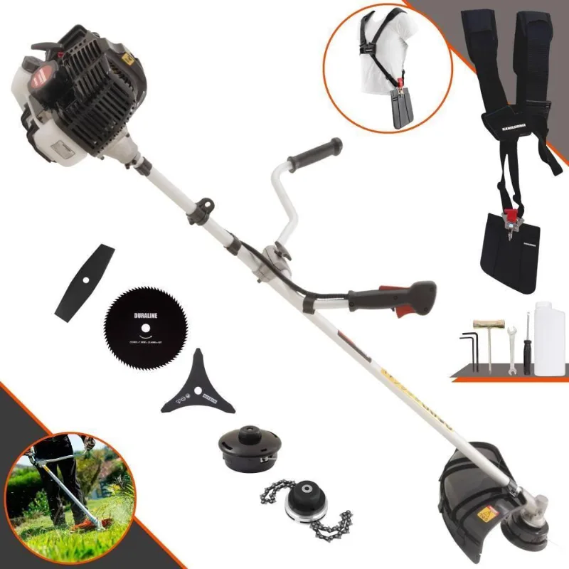 Roçadeira Profissional Lateral Kawashima Kw52le À Gasolina 52c 2,5hp 2t + Faca 2 Pontas Duraline 330mm + Faca 80 Dentes