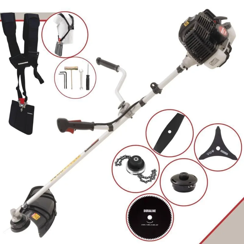 Roçadeira Profissional Lateral Kawashima Kw52le À Gasolina 52c 2,5hp 2t + Faca 2 Pontas Duraline 330mm + Faca 80 Dentes