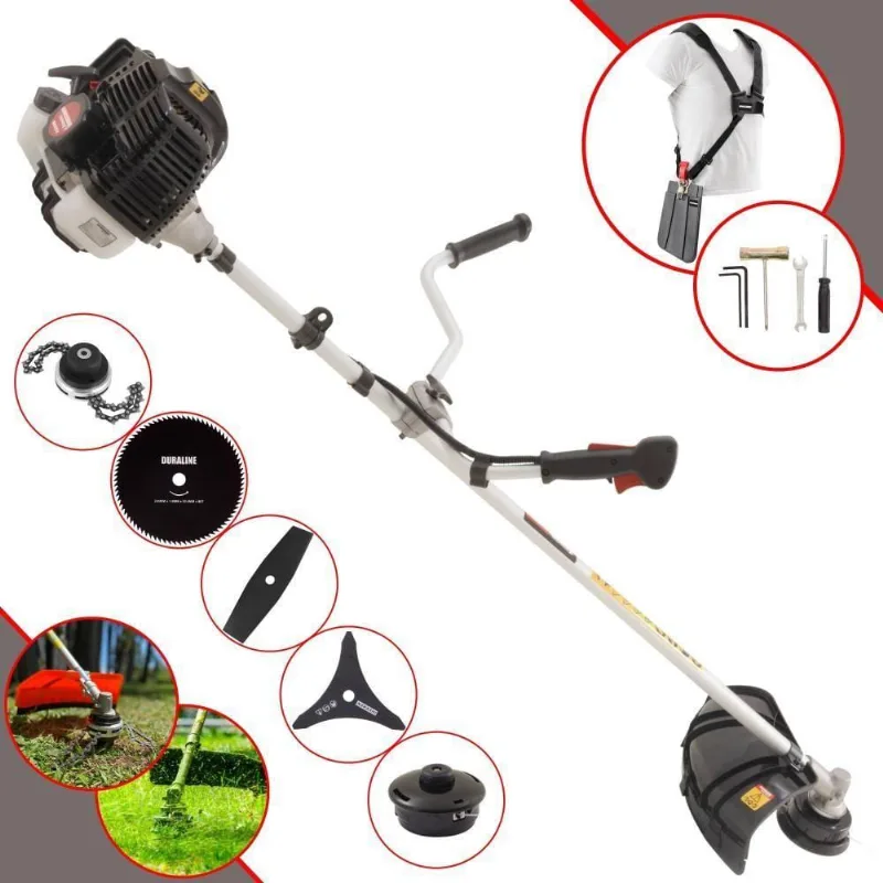 Roçadeira Profissional Lateral Kawashima Kw52le À Gasolina 52c 2,5hp 2t + Faca 2 Pontas Duraline 330mm + Faca 80 Dentes