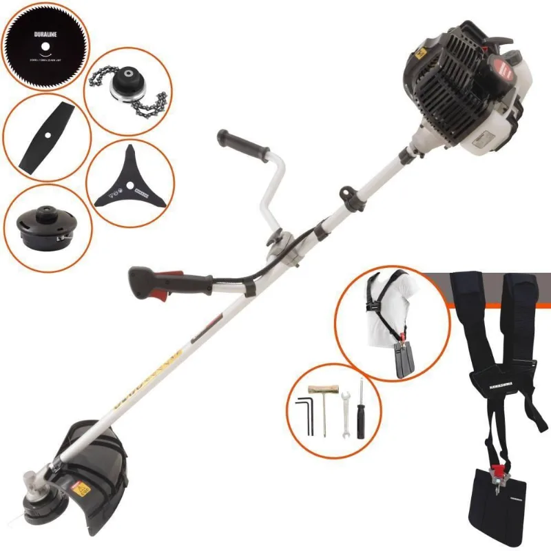 Roçadeira Profissional Lateral Kawashima Kw52le À Gasolina 52c 2,5hp 2t + Faca 2 Pontas Duraline 330mm + Faca 80 Dentes