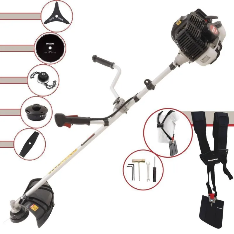 Roçadeira Profissional Lateral Kawashima Kw52le À Gasolina 52c 2,5hp 2t + Faca 2 Pontas Duraline 330mm + Faca 80 Dentes
