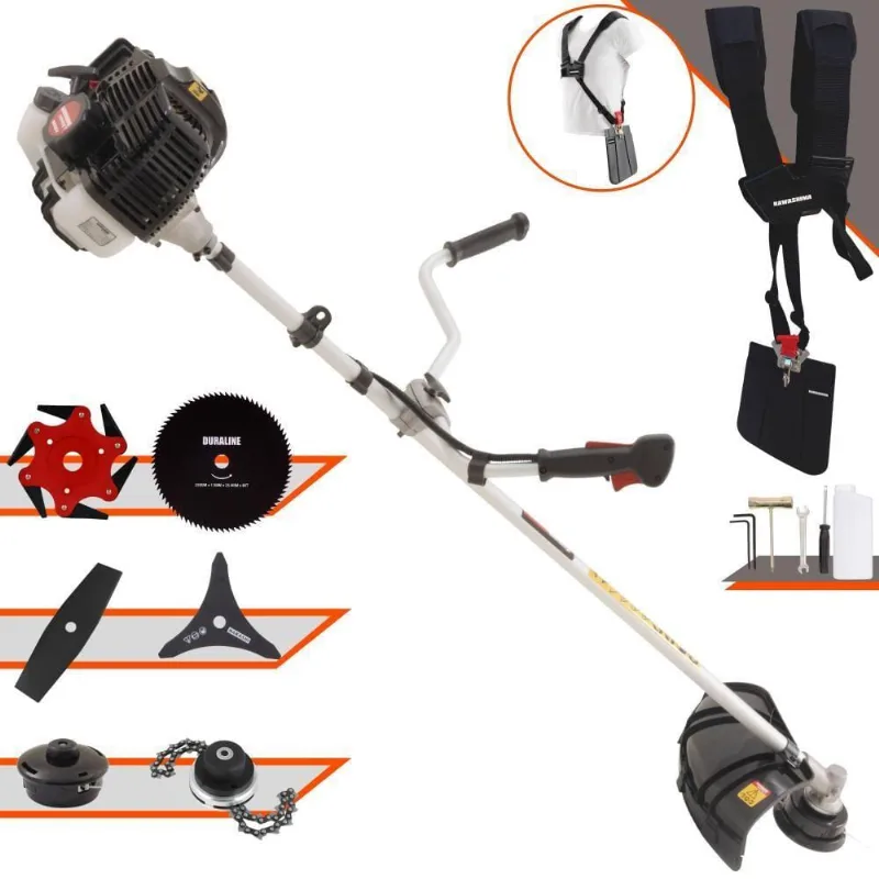 Roçadeira Profissional Lateral Kawashima Kw52le À Gasolina 52c 2,5hp 2t + Faca 2 Pontas 330mm + Faca 80 Dentes 255mm +