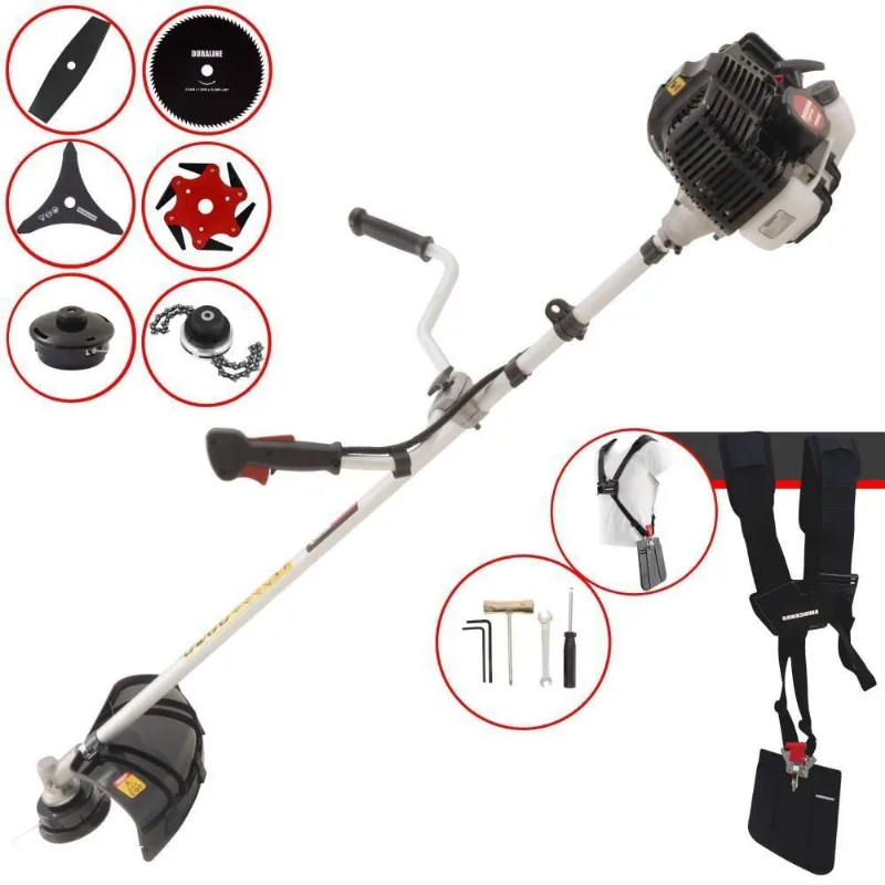 Roçadeira Profissional Lateral Kawashima Kw52le À Gasolina 52c 2,5hp 2t + Faca 2 Pontas 330mm + Faca 80 Dentes 255mm +