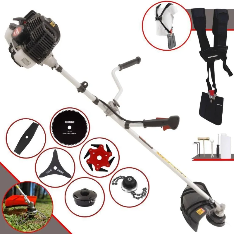 Roçadeira Profissional Lateral Kawashima Kw52le À Gasolina 52c 2,5hp 2t + Faca 2 Pontas 330mm + Faca 80 Dentes 255mm +