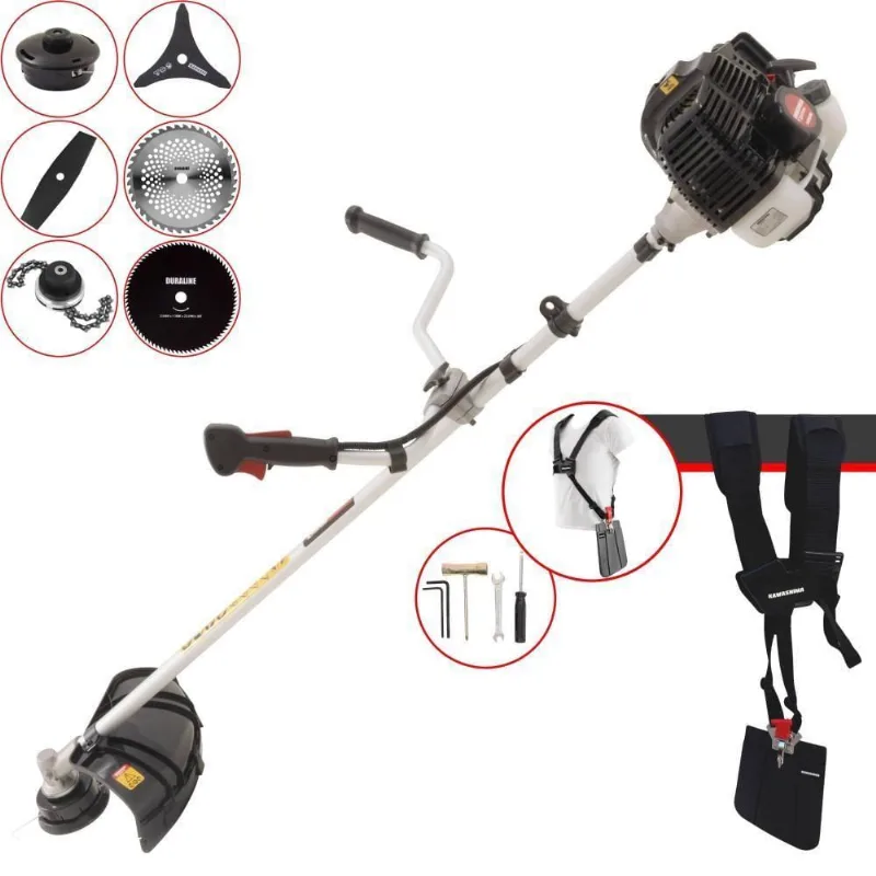 Roçadeira Profissional Lateral Kawashima Kw52le À Gasolina 52c 2,5hp 2t + Faca 2 Pontas 330mm + Faca 40 Dentes 255mm +