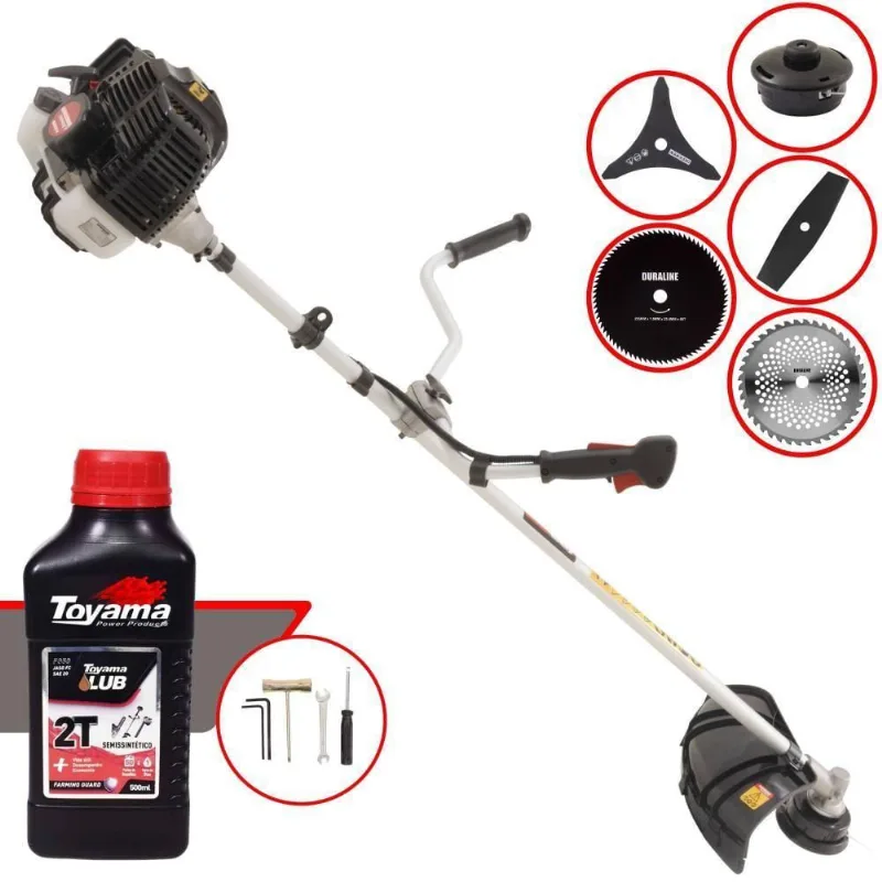 Roçadeira Profissional Lateral Kawashima Kw52le À Gasolina 52c 2,5hp 2t + Faca 2 Pontas + Faca 40 Dentes + Faca 80 Dent