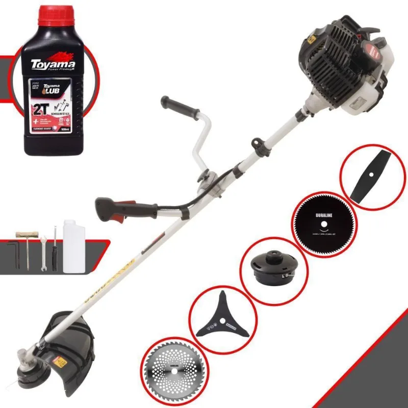 Roçadeira Profissional Lateral Kawashima Kw52le À Gasolina 52c 2,5hp 2t + Faca 2 Pontas + Faca 40 Dentes + Faca 80 Dent