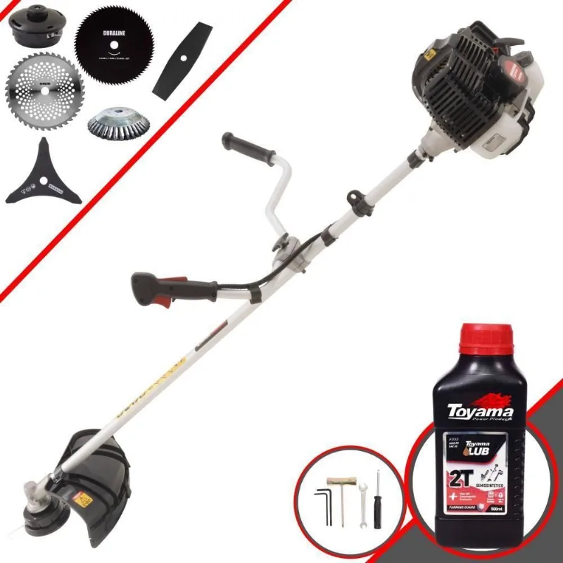 Roçadeira Kawashima Kw52le À Gasolina 52c 2,5hp 2t + Faca 2 Pontas + Faca 40 Dentes + Faca 80 Dentes + Escova 38 Cerdas