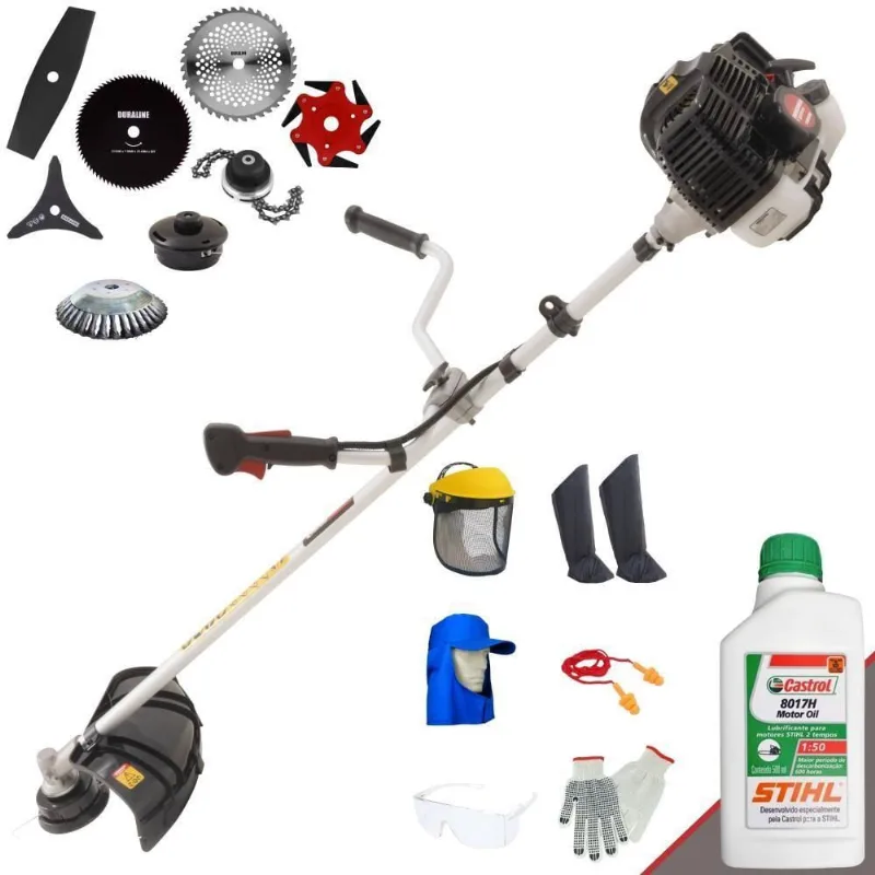 Roçadeira Kawashima Kw52le 52c 2,5hp + Faca 2 Pontas + Faca 40 Dentes + Faca 80 Dentes + Trimmer + Escova 38c + Faca 6 Pontas
