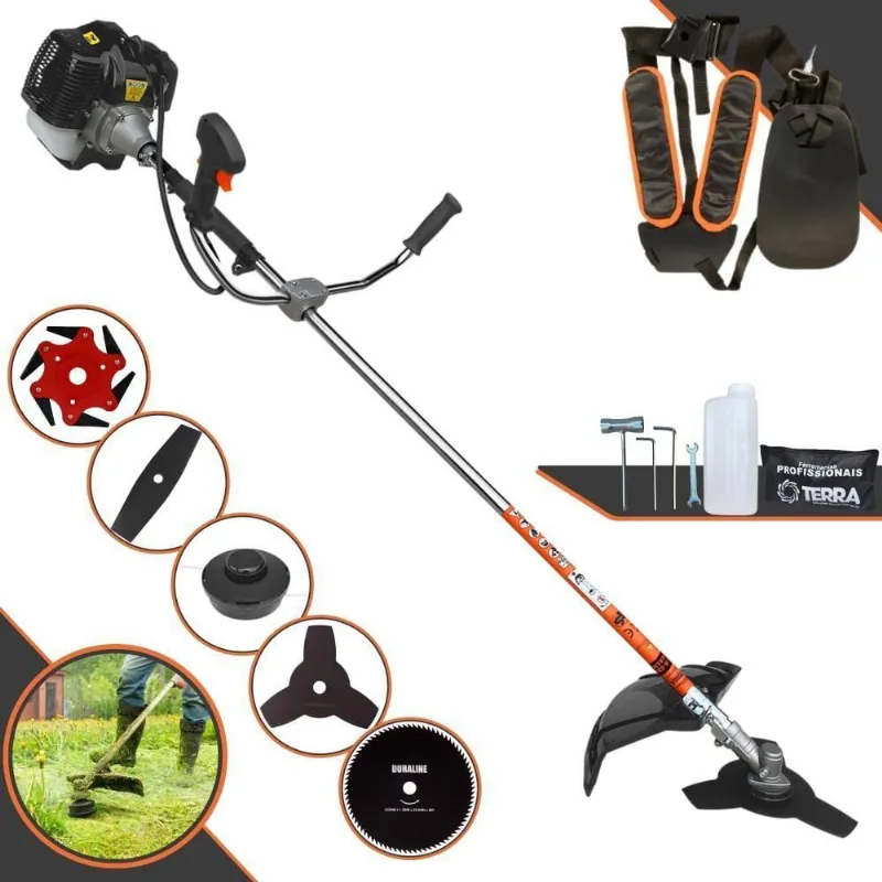 Roçadeira Profissional Lateral Terra Grh430 À Gasolina 43cc 2t 1,7hp + Faca 2 Pontas 330mm + Faca 80 Dentes 255mm + Fa