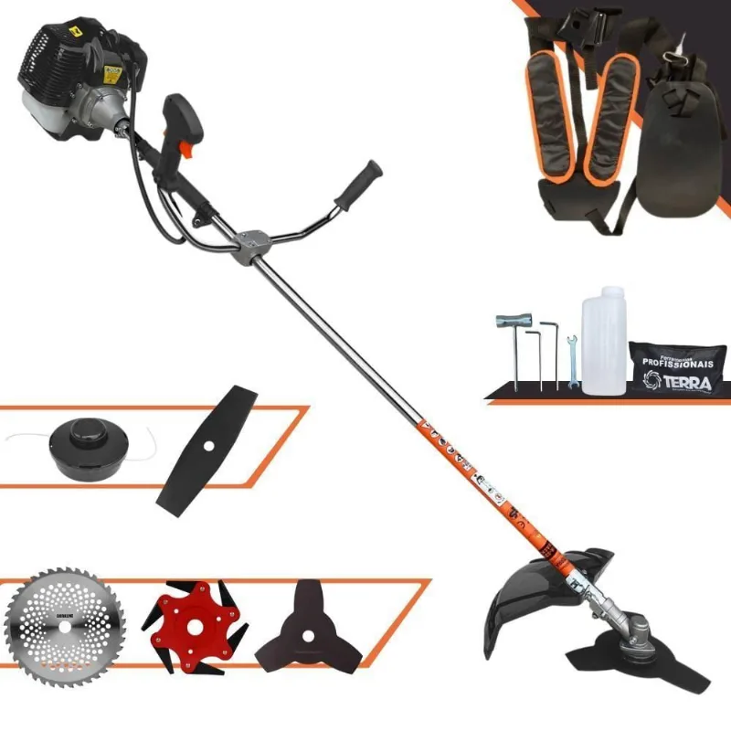 Roçadeira Profissional Lateral Terra Grh430 À Gasolina 43cc 2t 1,7hp + Faca 2 Pontas 330mm + Faca 40 Dentes 255mm + Fac