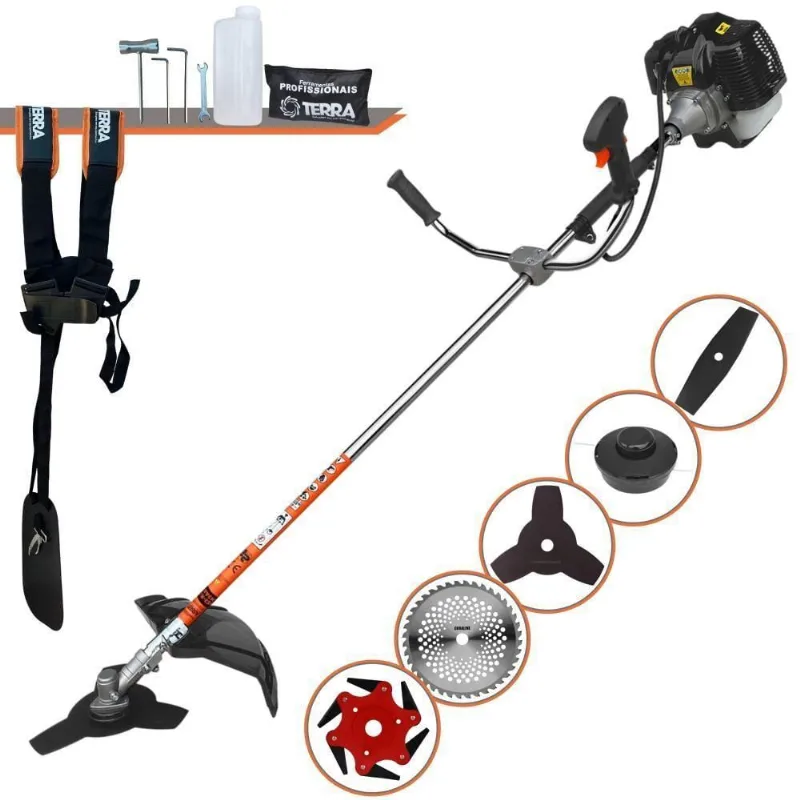 Roçadeira Profissional Lateral Terra Grh430 À Gasolina 43cc 2t 1,7hp + Faca 2 Pontas 330mm + Faca 40 Dentes 255mm + Fac