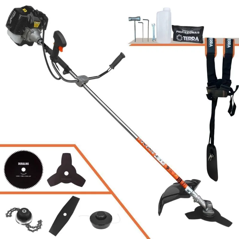 Roçadeira Profissional Lateral Terra Grh430 À Gasolina 43cc 2t 1,7hp + Faca 2 Pontas Duraline 330mm + Faca 80 Dentes Du