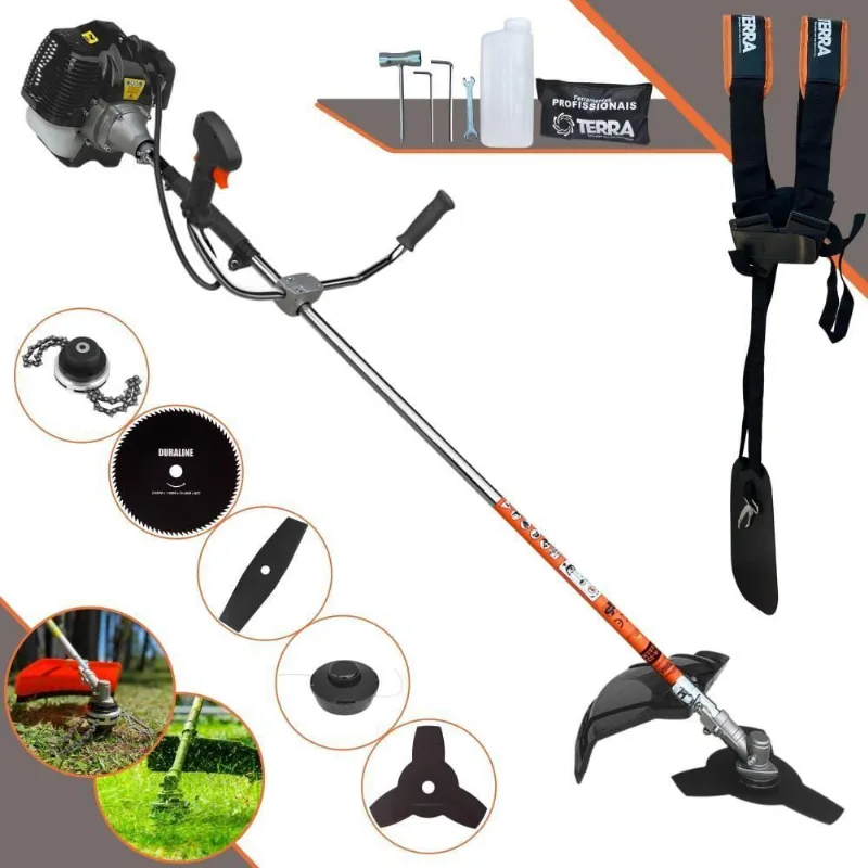 Roçadeira Profissional Lateral Terra Grh430 À Gasolina 43cc 2t 1,7hp + Faca 2 Pontas Duraline 330mm + Faca 80 Dentes Du