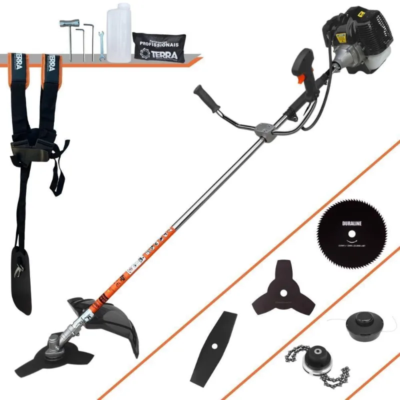Roçadeira Profissional Lateral Terra Grh430 À Gasolina 43cc 2t 1,7hp + Faca 2 Pontas Duraline 330mm + Faca 80 Dentes Du